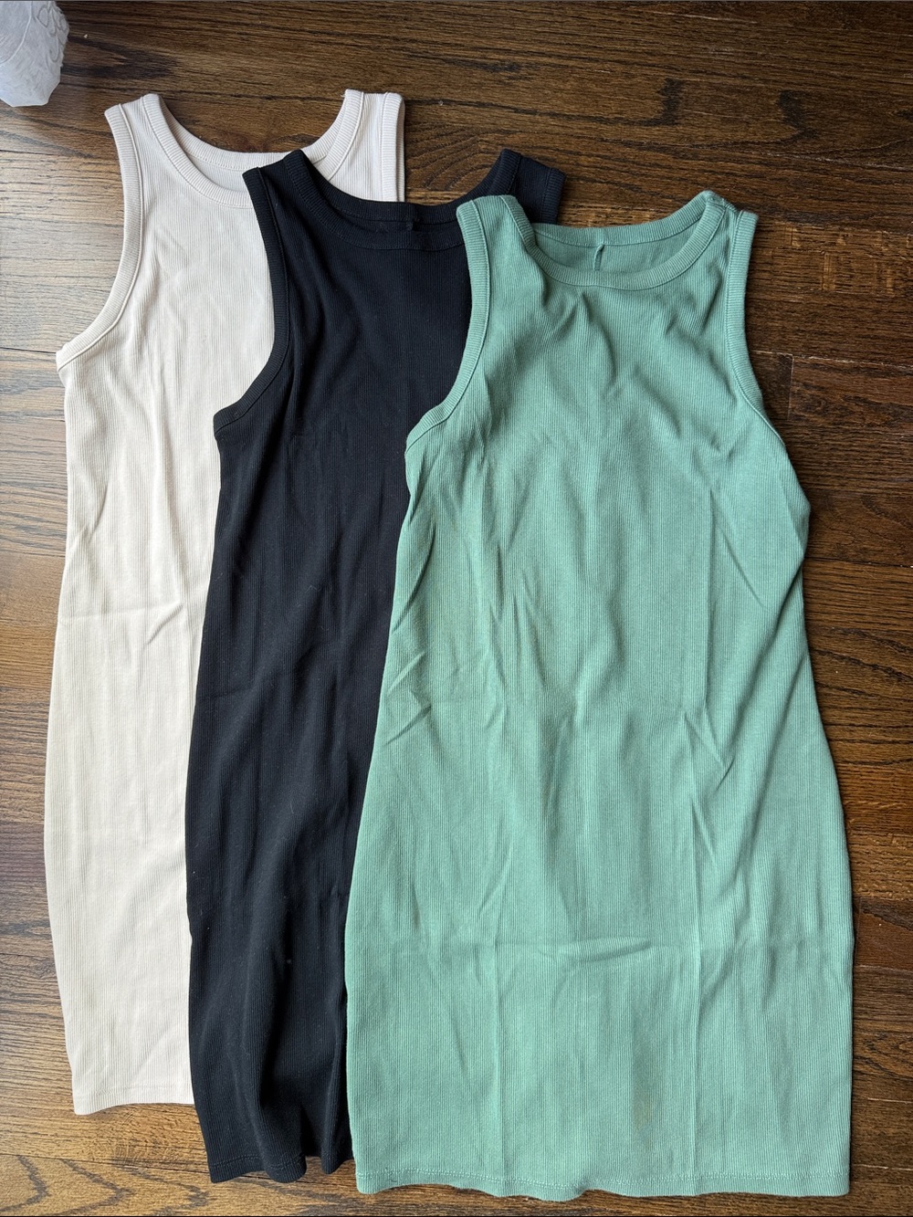 EUC Women’s Ribbed Tank Dresses (3) - Sage, Black & Cream